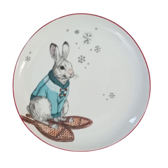 West Elm Rachel Kozlowski Dapper Animal Winter Rabbit Snowshoes Plate Salad - Picture 4 of 7